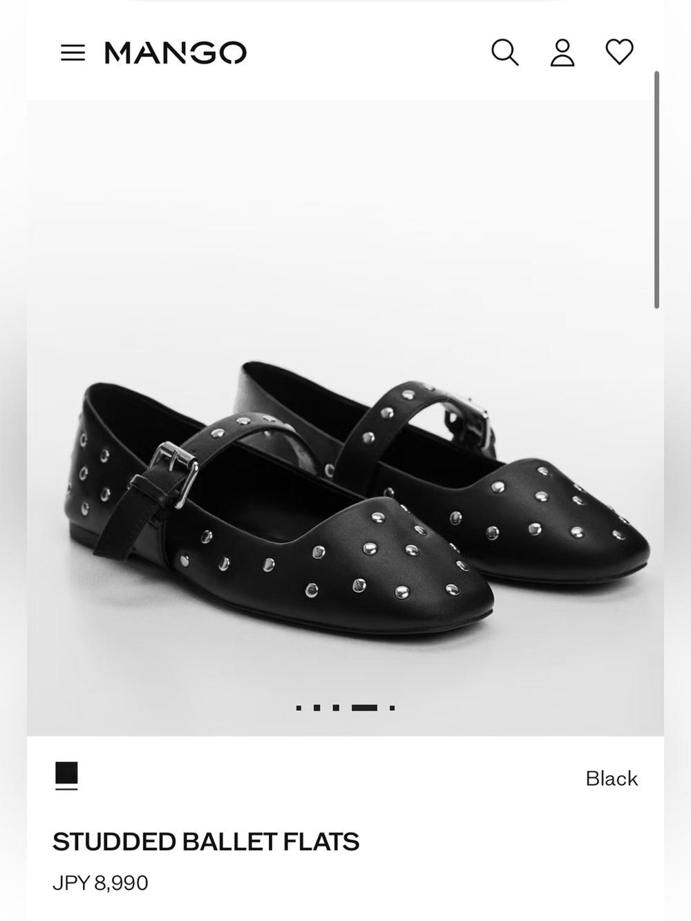 MANGO Black Studded Ballet Flats Mary Jane style